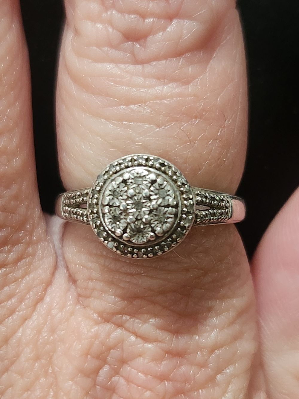 Sterling Silver 925 Diamond Cluster Halo Ring SK9 Sz 6 1/2
